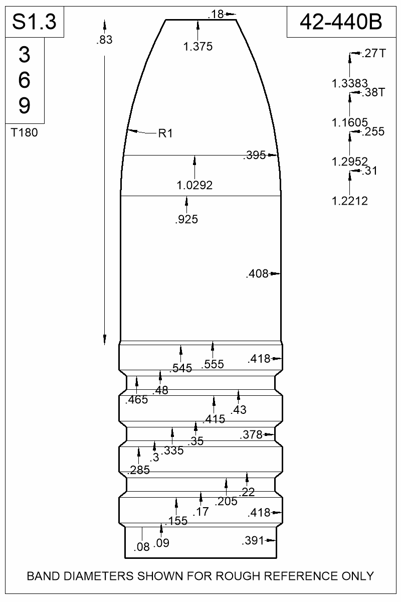 Dimensioned view of bullet 42-440B