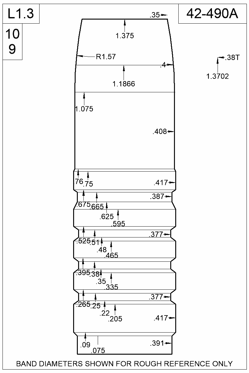 Dimensioned view of bullet 42-490A