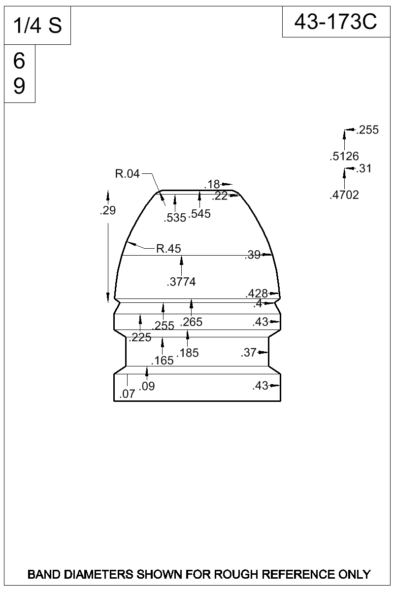 Dimensioned view of bullet 43-173C