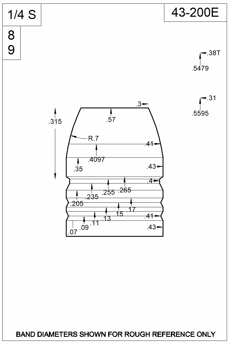 Dimensioned view of bullet 43-200E