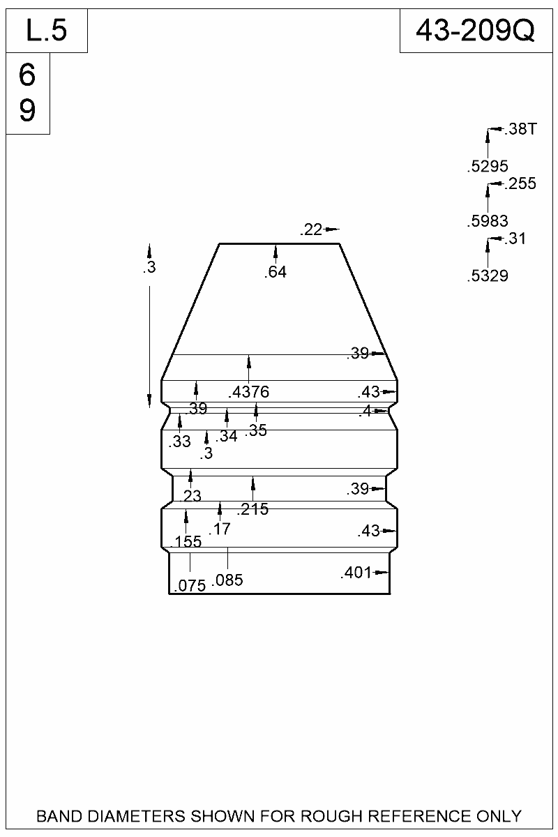 Dimensioned view of bullet 43-209Q