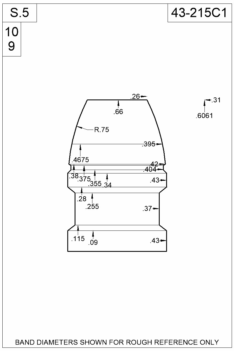Dimensioned view of bullet 43-215C1