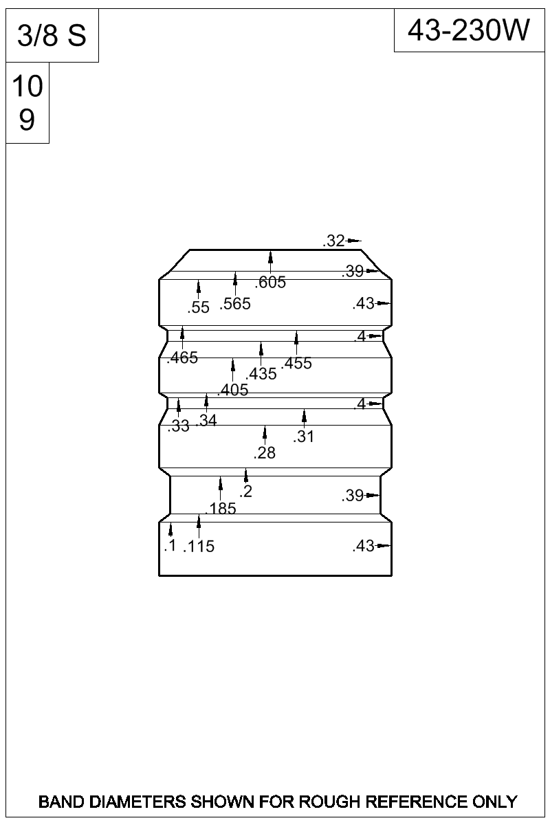Dimensioned view of bullet 43-230W