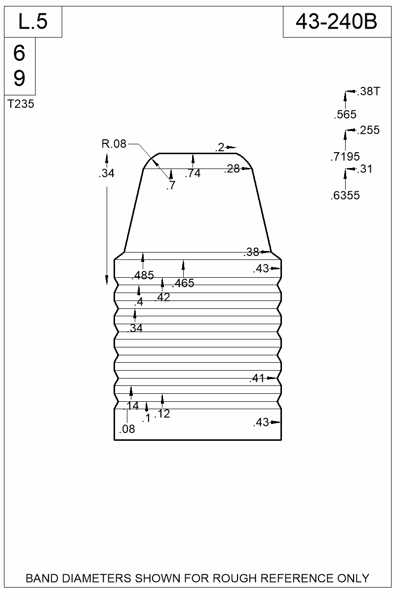 Dimensioned view of bullet 43-240B