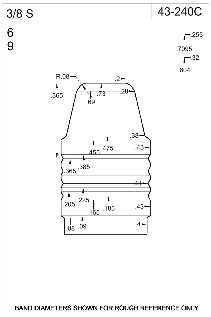 Dimensioned view of bullet 43-240C