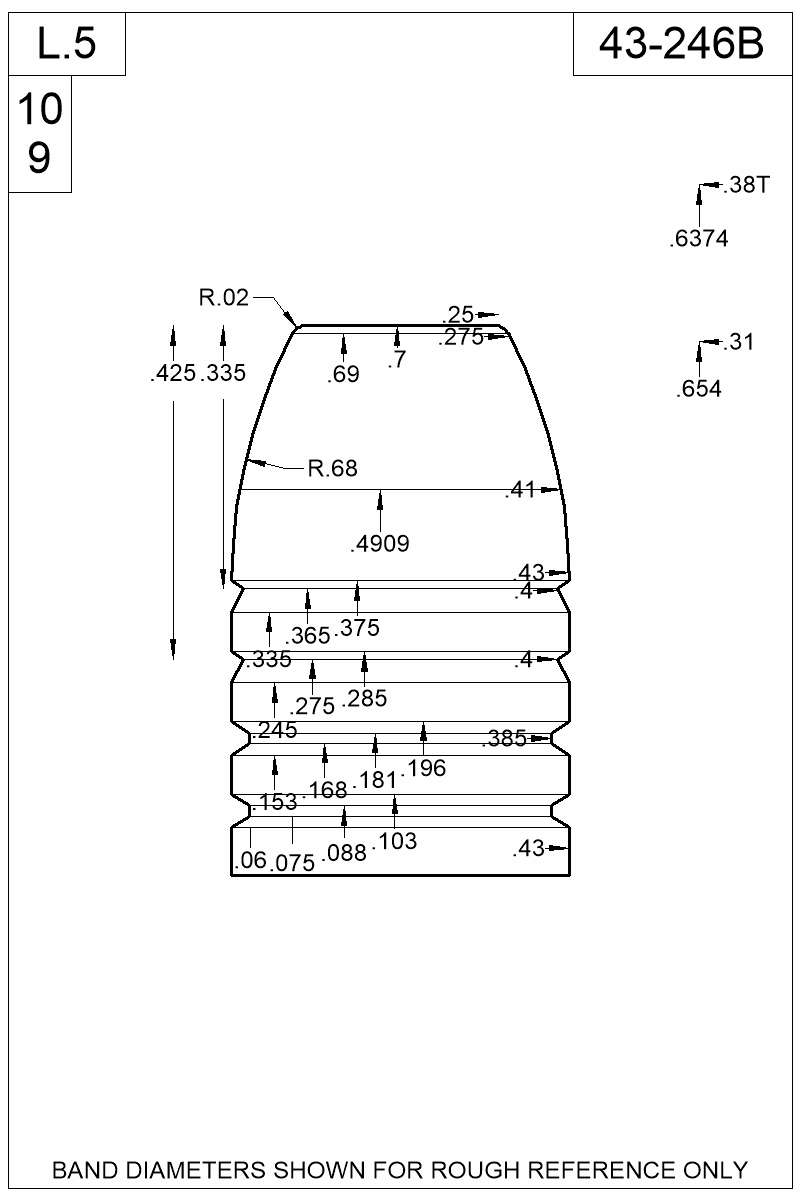 Dimensioned view of bullet 43-246B