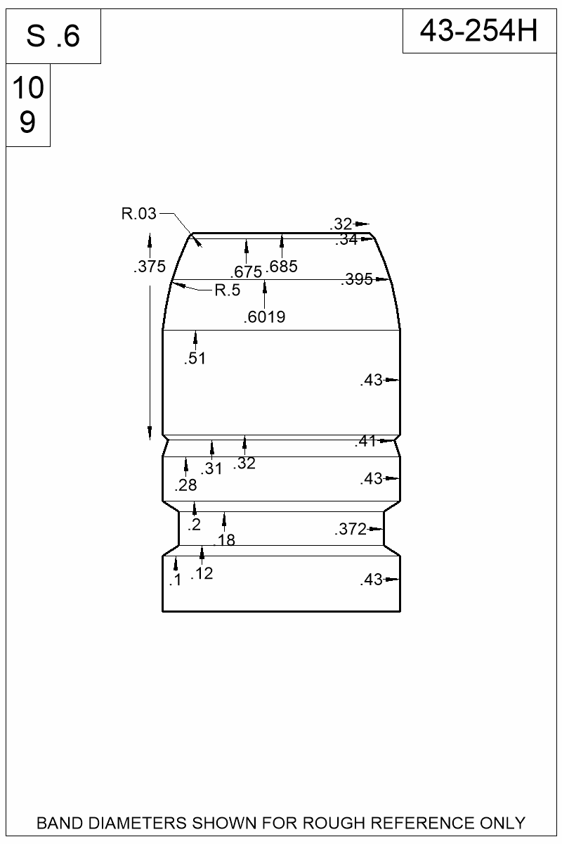 Dimensioned view of bullet 43-254H