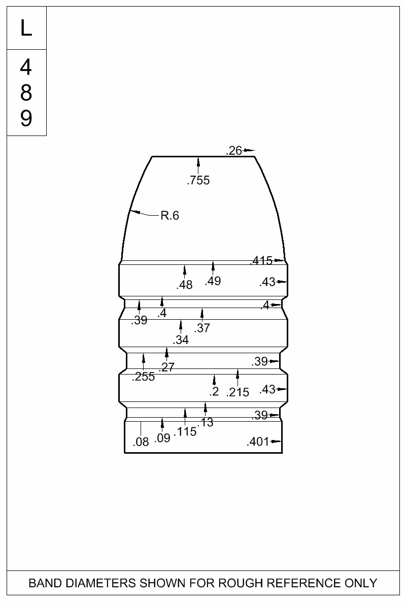 Dimensioned view of bullet 43-265A