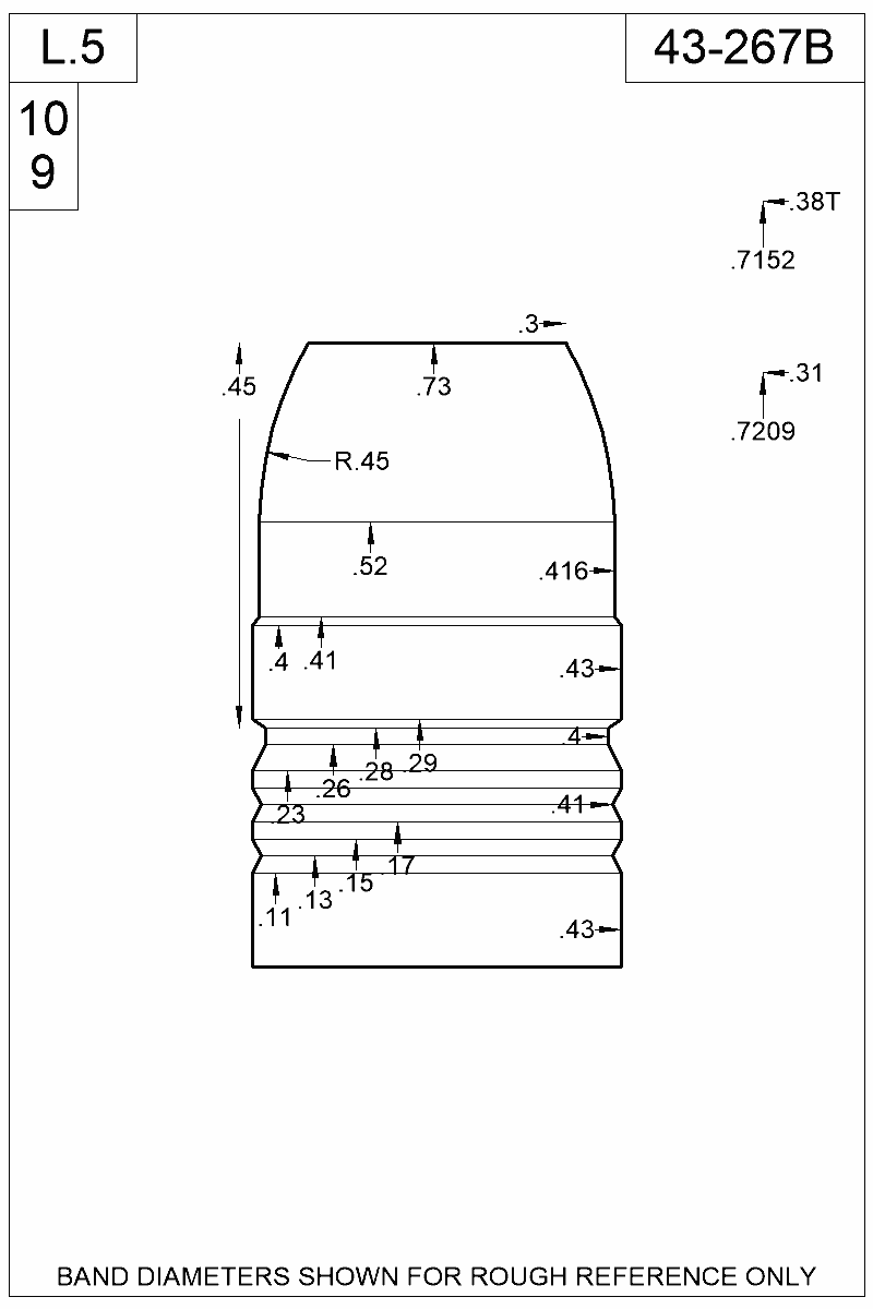 Dimensioned view of bullet 43-267B
