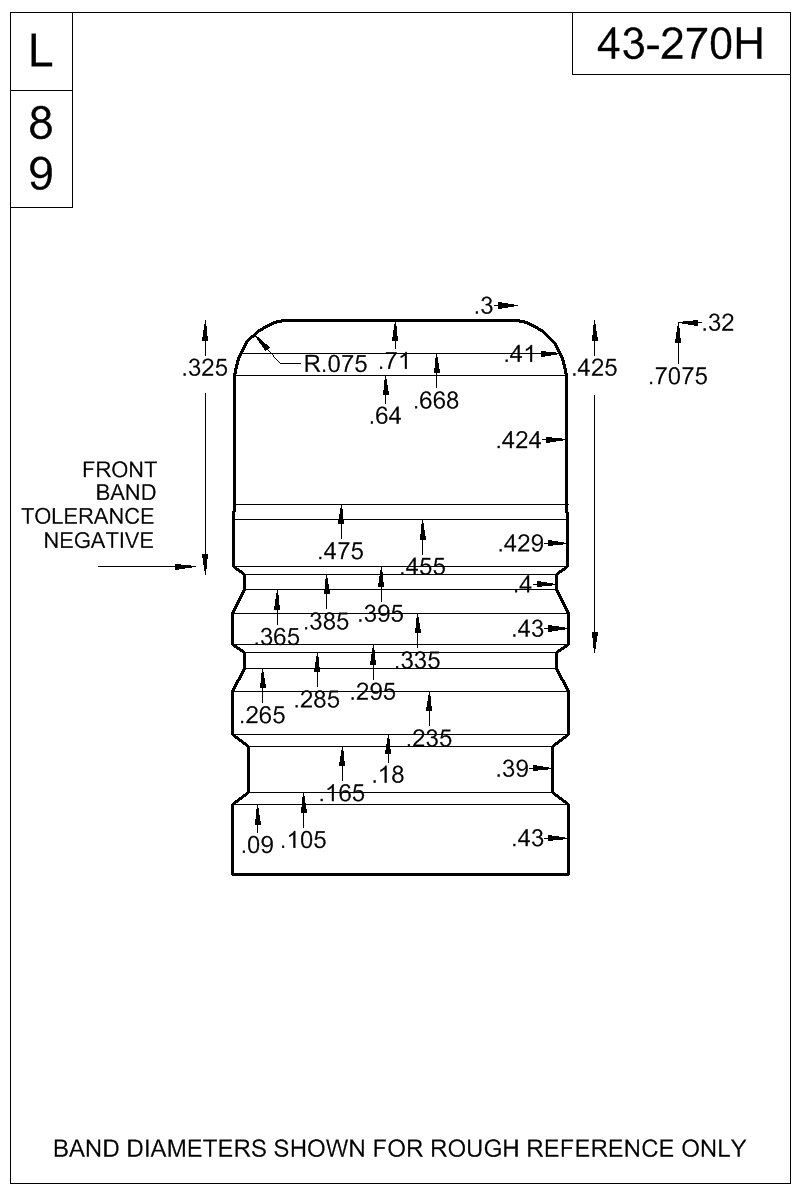 Dimensioned view of bullet 43-270H