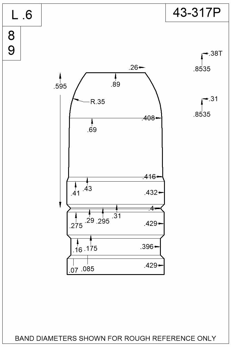 Dimensioned view of bullet 43-317P