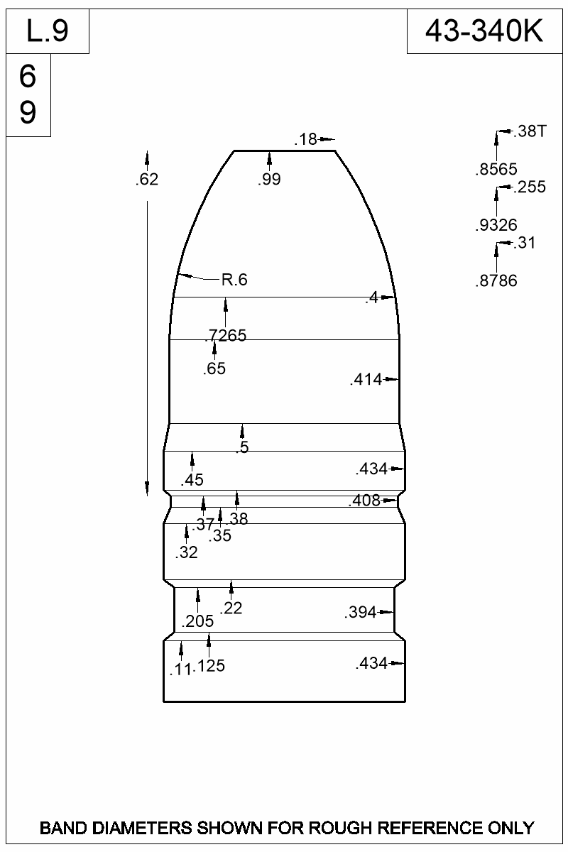 Dimensioned view of bullet 43-340K