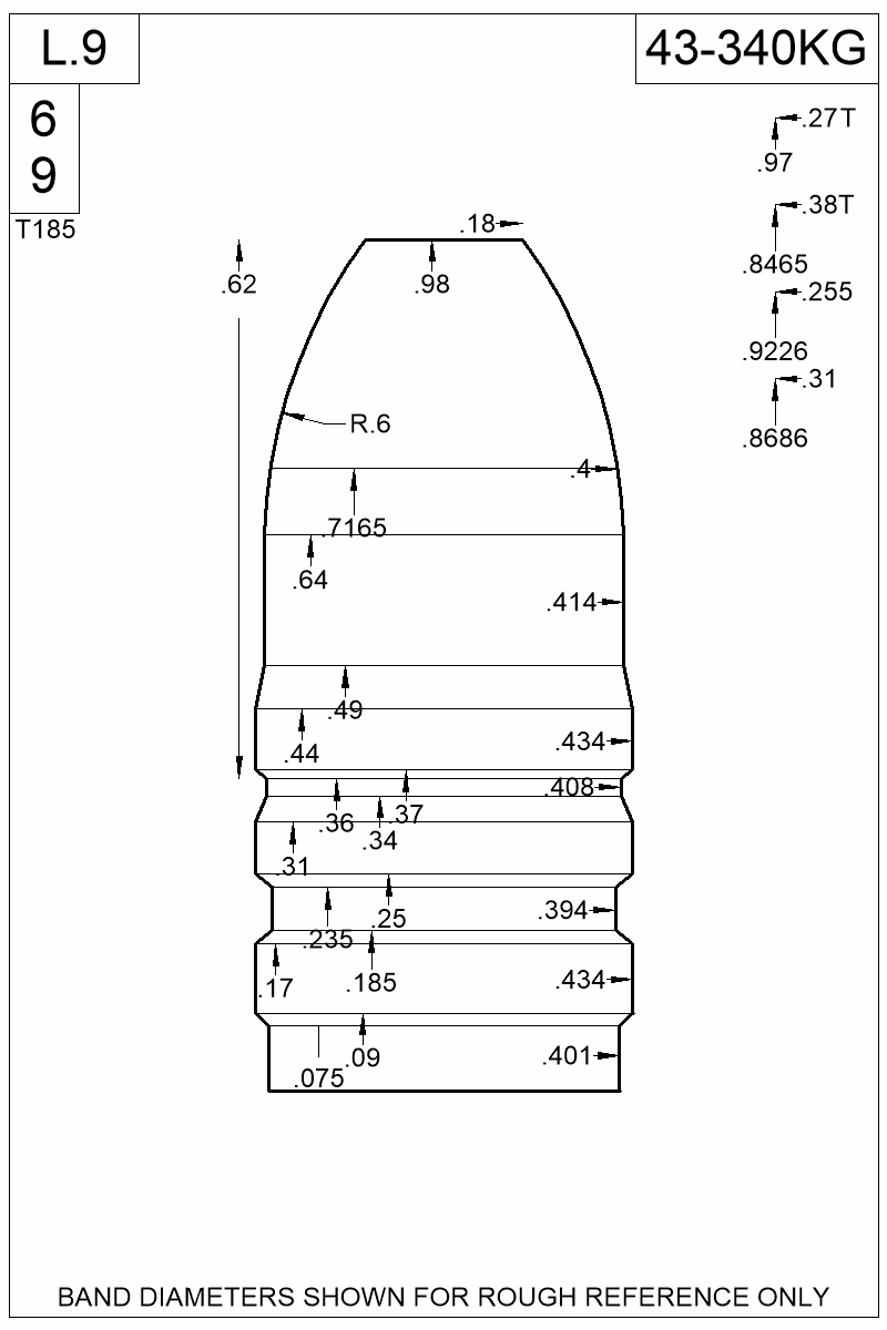 Dimensioned view of bullet 43-340KG