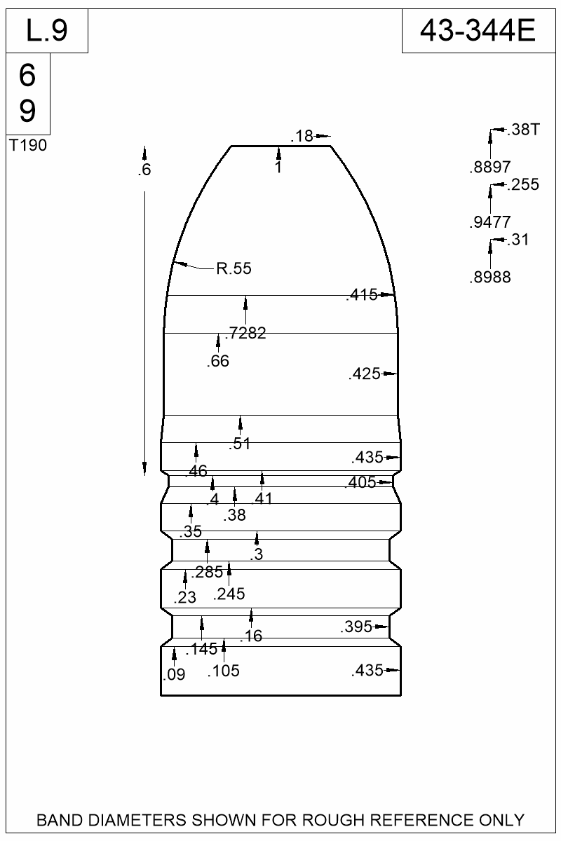 Dimensioned view of bullet 43-344E