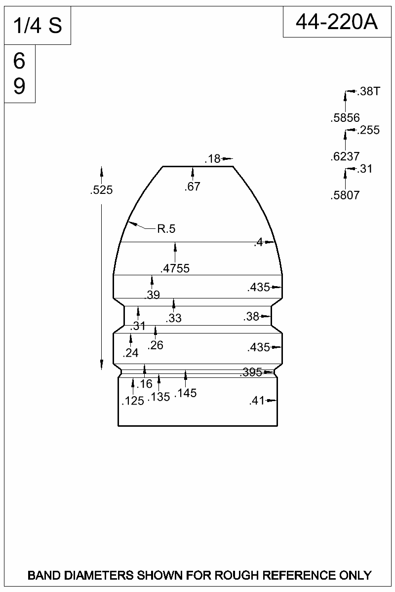 Dimensioned view of bullet 44-220A