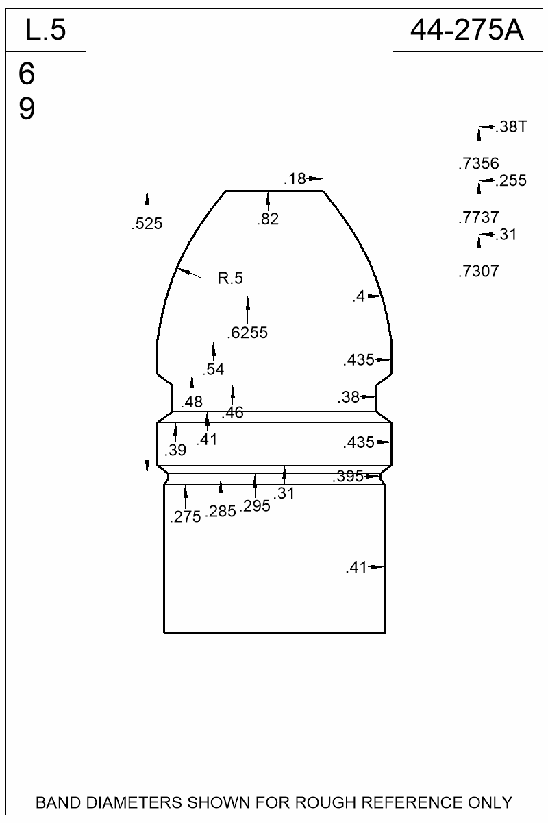 Dimensioned view of bullet 44-275A