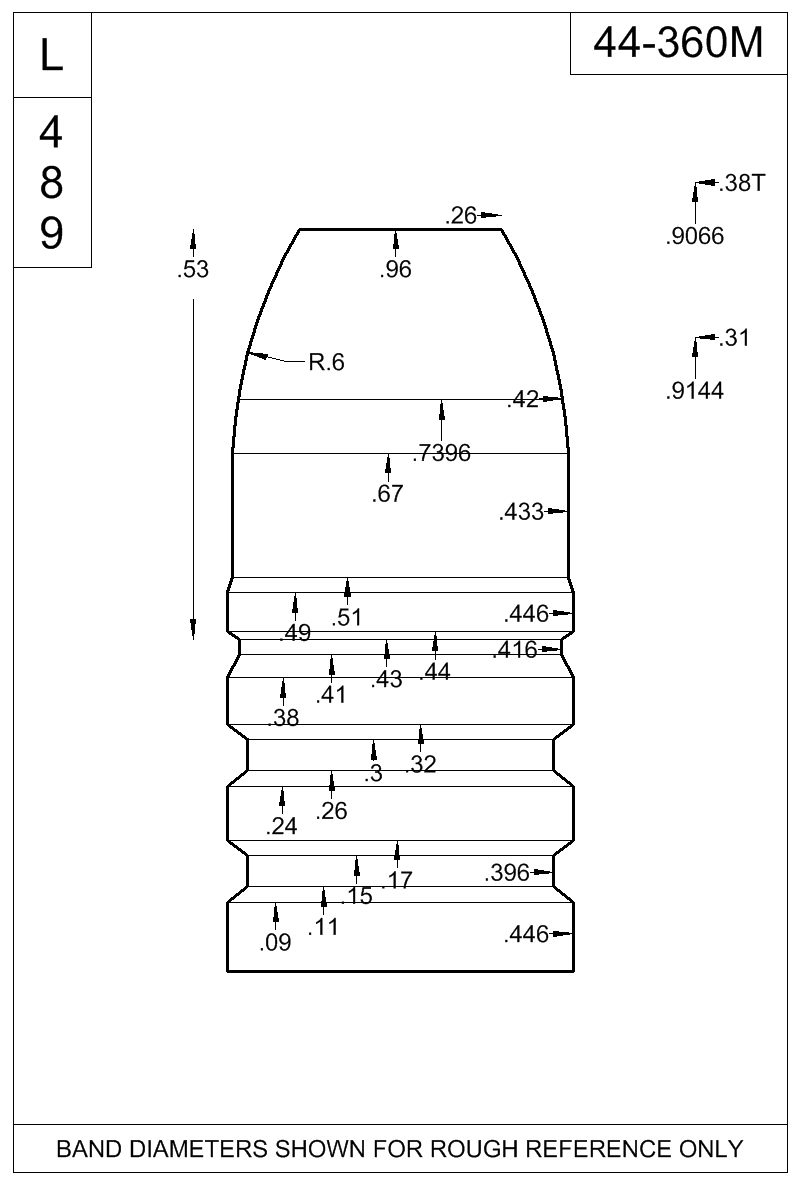 Dimensioned view of bullet 44-360M