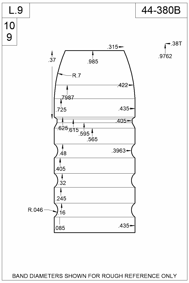 Dimensioned view of bullet 44-380B