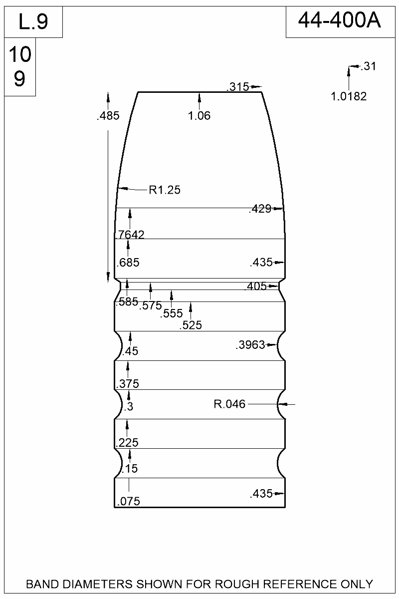 Dimensioned view of bullet 44-400A
