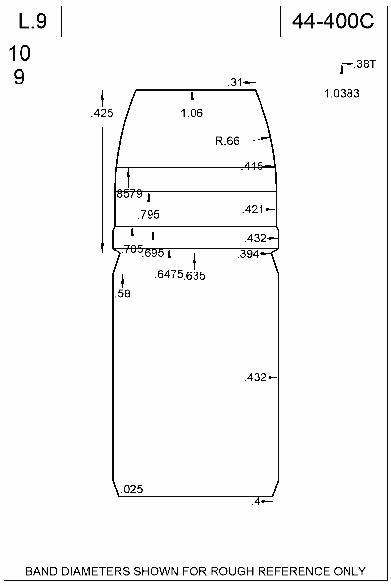 Dimensioned view of bullet 44-400C