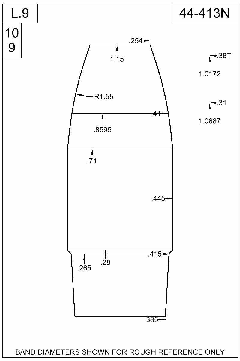 Dimensioned view of bullet 44-413N