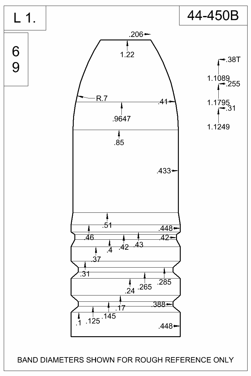 Dimensioned view of bullet 44-450B