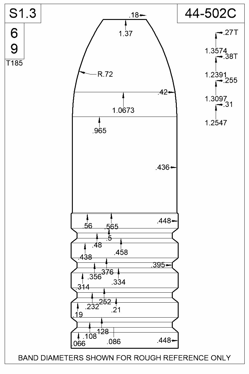 Dimensioned view of bullet 44-502C