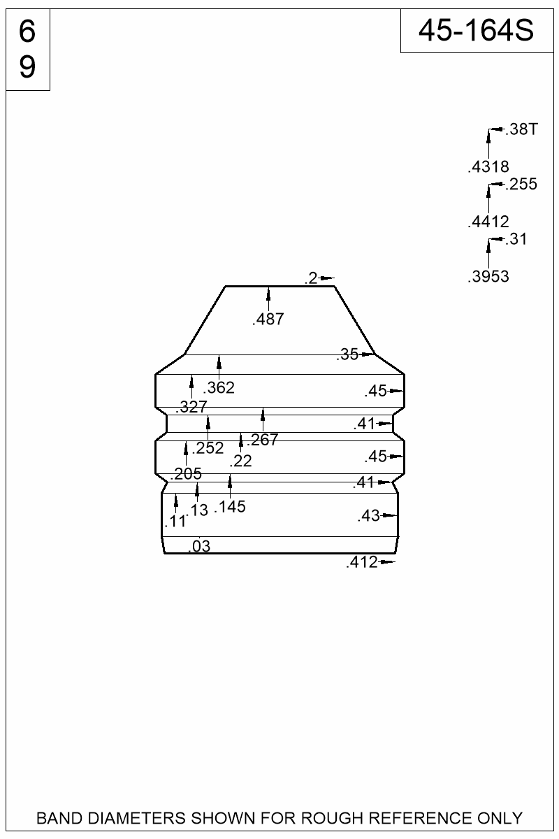 Dimensioned view of bullet 45-164S