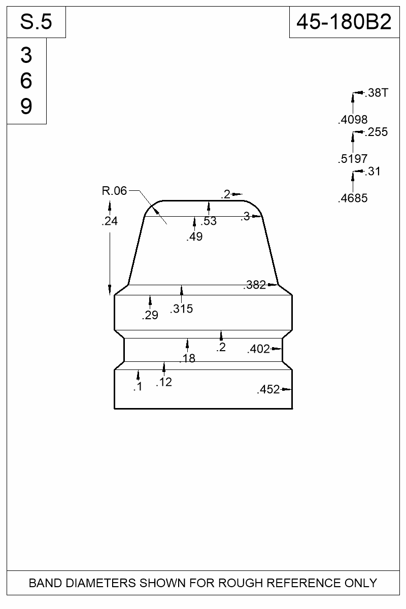 Dimensioned view of bullet 45-180B2
