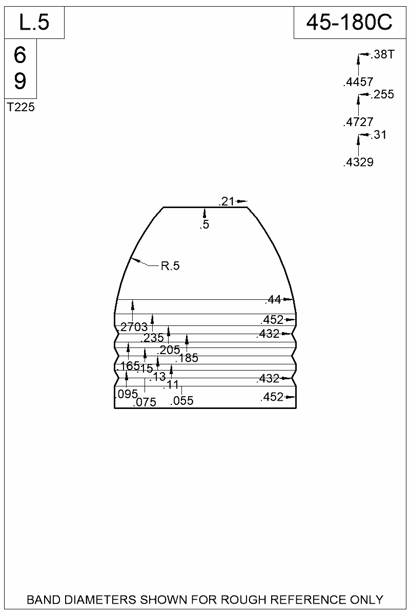 Dimensioned view of bullet 45-180C