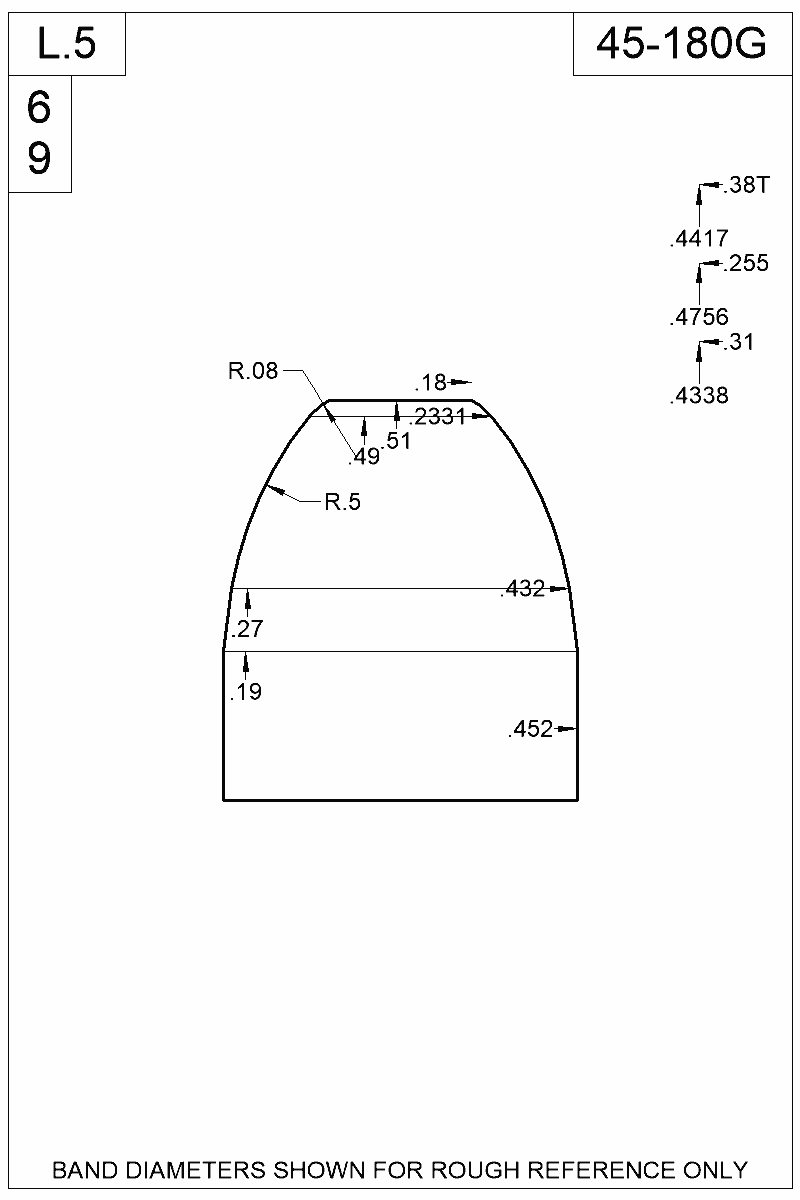 Dimensioned view of bullet 45-180G