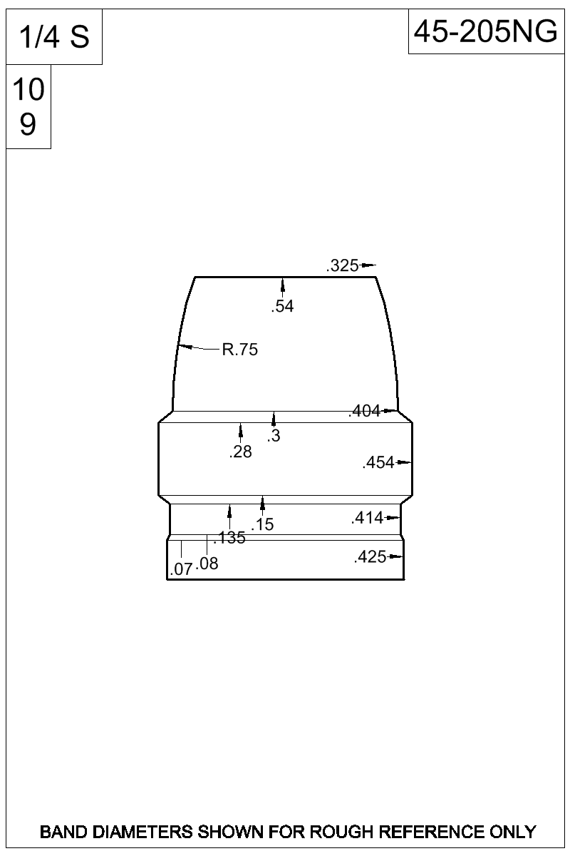 Dimensioned view of bullet 45-205NG