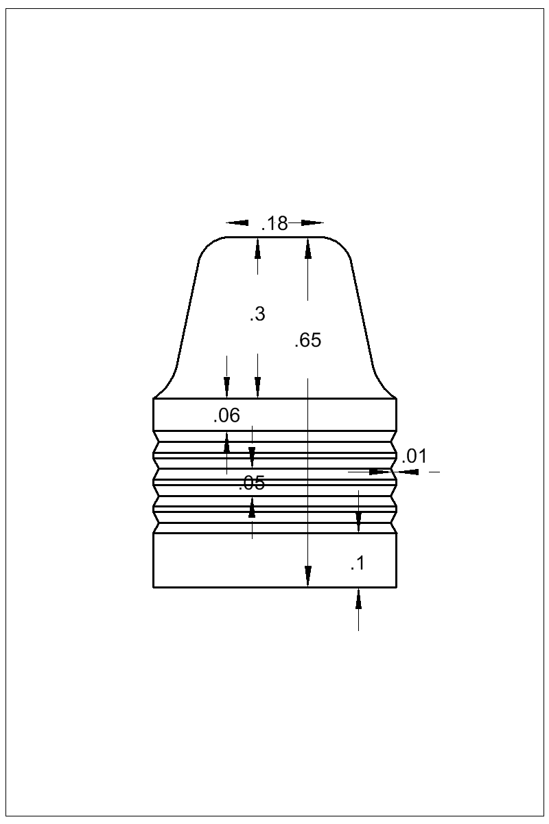 Dimensioned view of bullet 45-220B