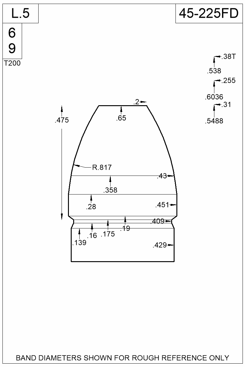 Dimensioned view of bullet 45-225FD