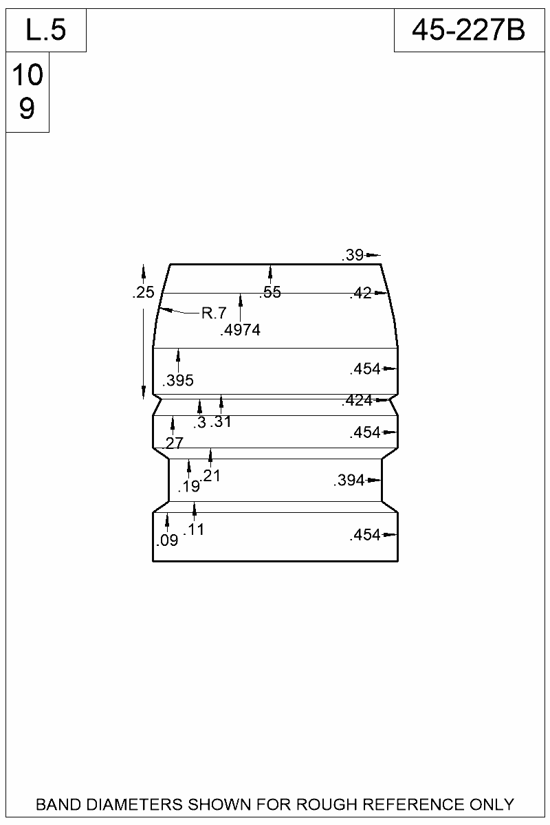 Dimensioned view of bullet 45-227B