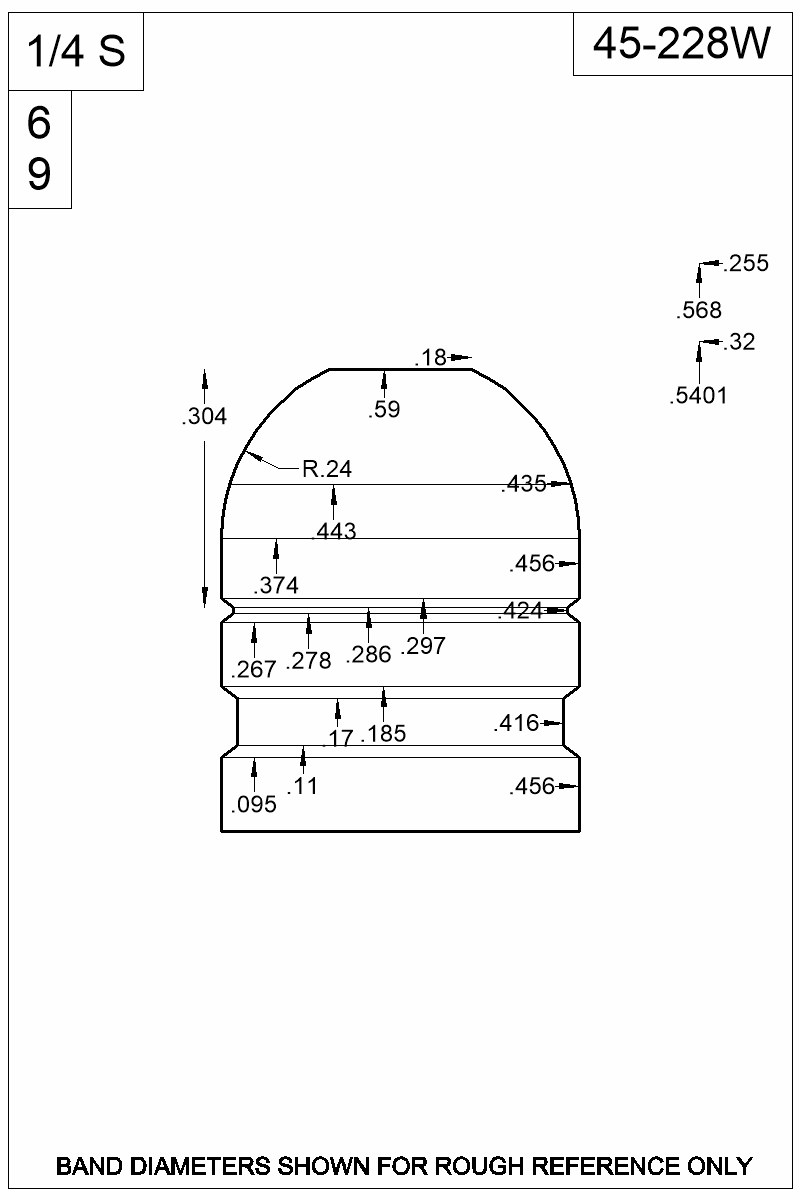 Dimensioned view of bullet 45-228W