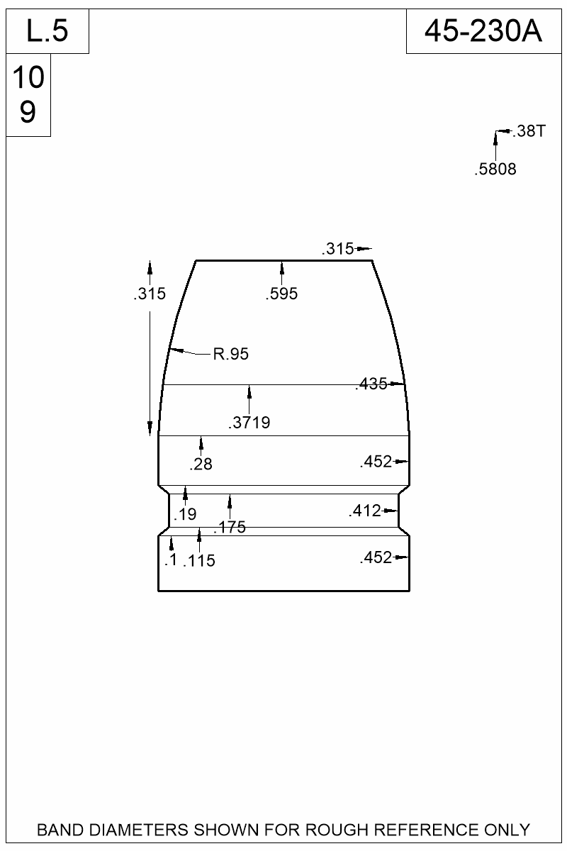 Dimensioned view of bullet 45-230A