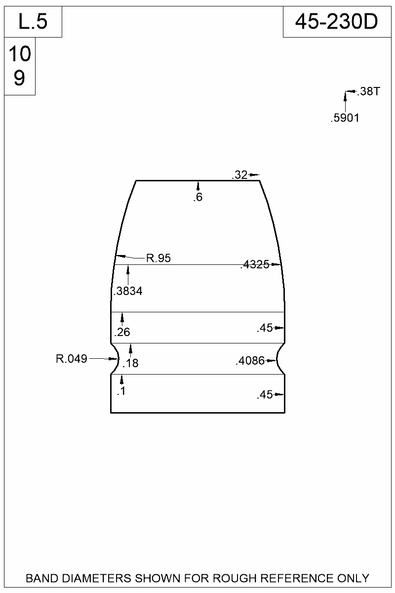 Dimensioned view of bullet 45-230D