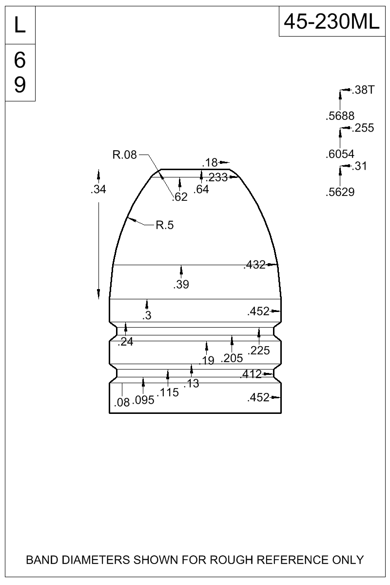 Dimensioned view of bullet 45-230ML
