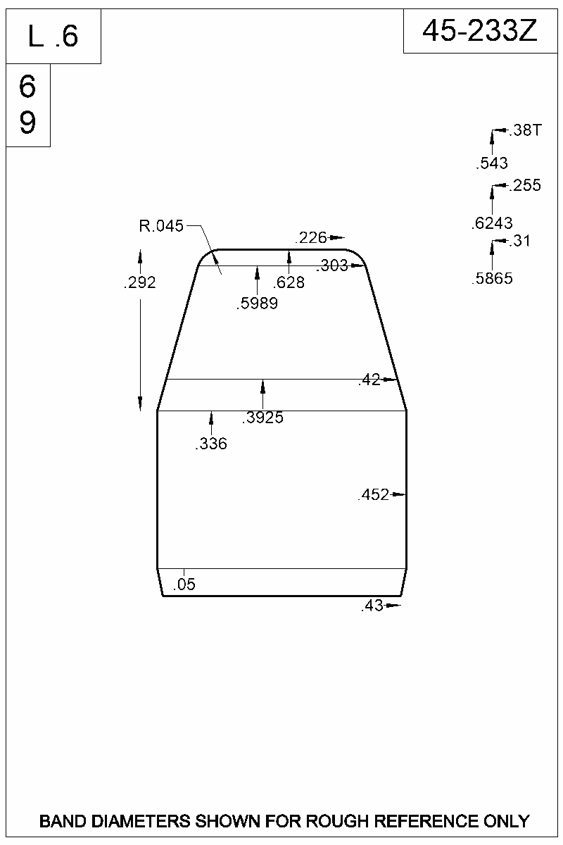 Dimensioned view of bullet 45-233Z