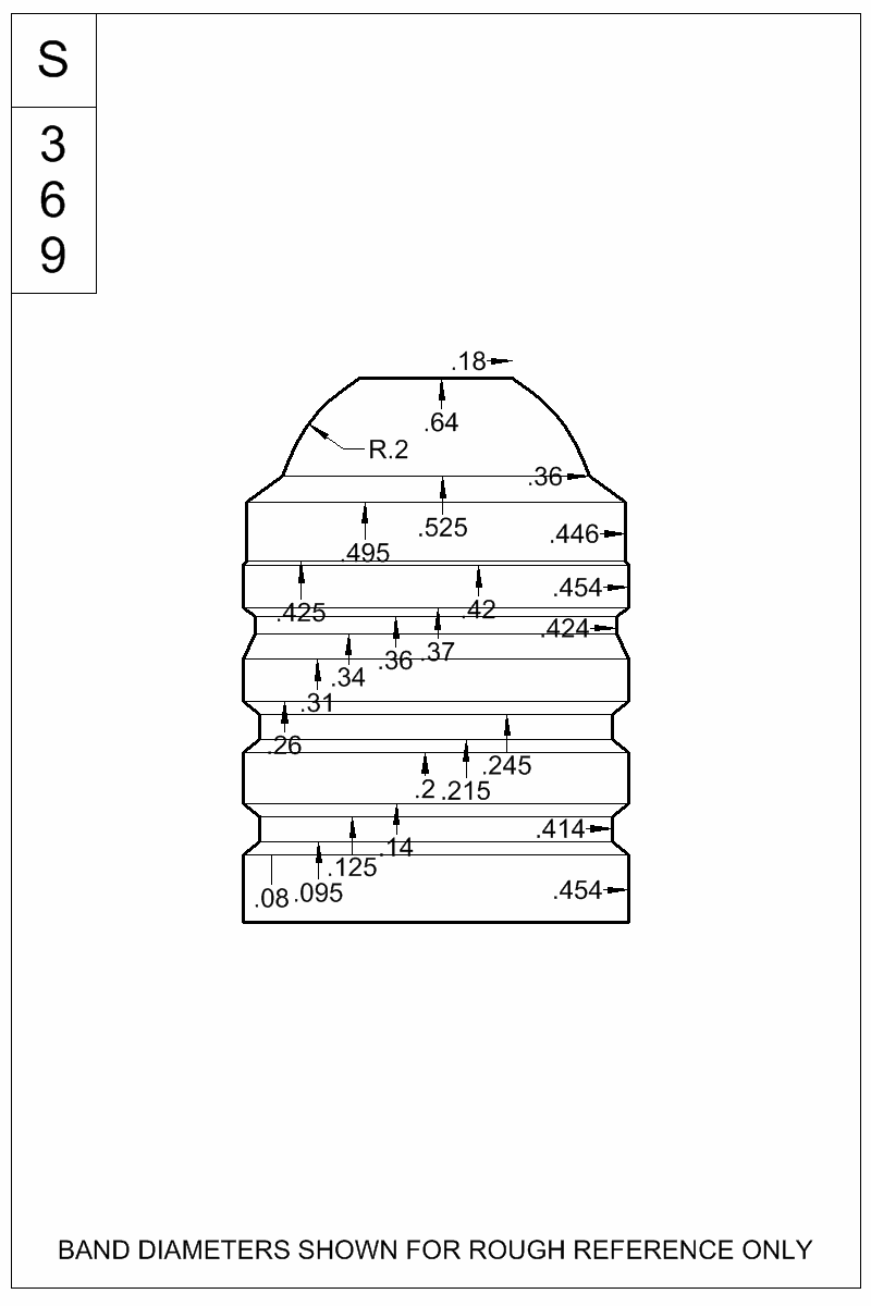 Dimensioned view of bullet 45-240L