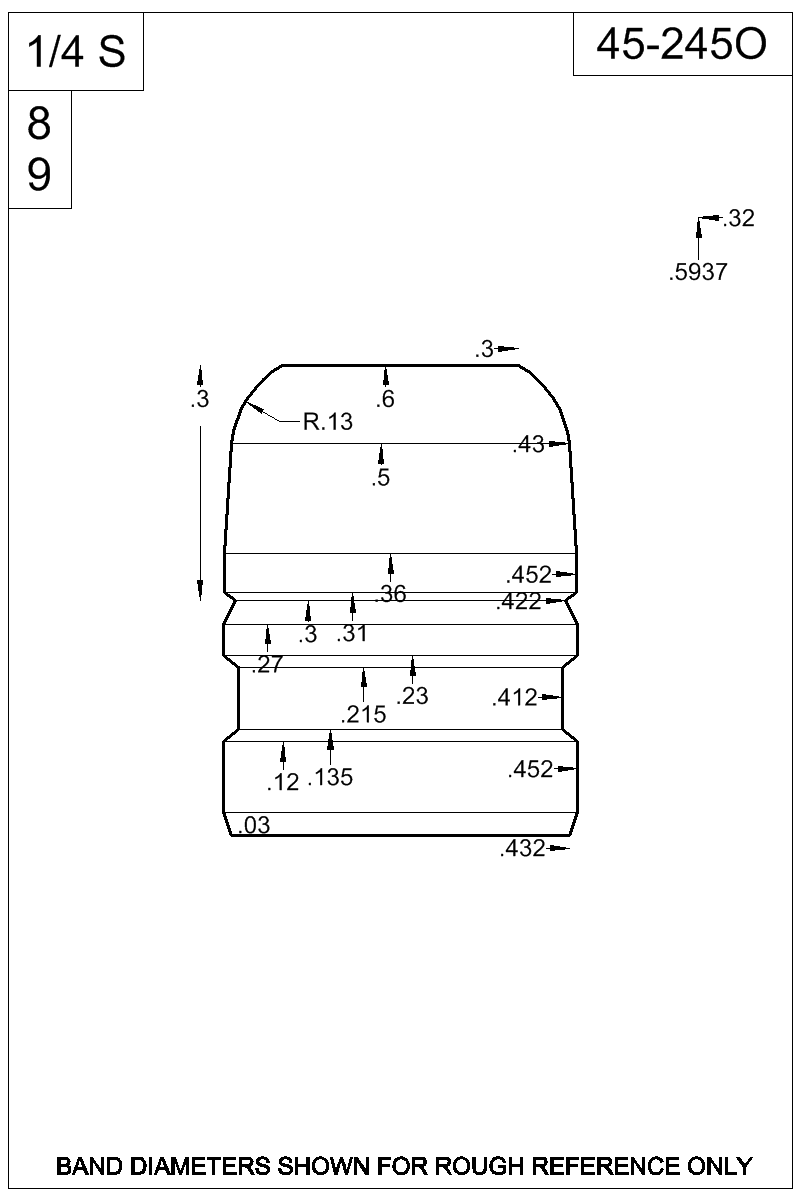 Dimensioned view of bullet 45-245O