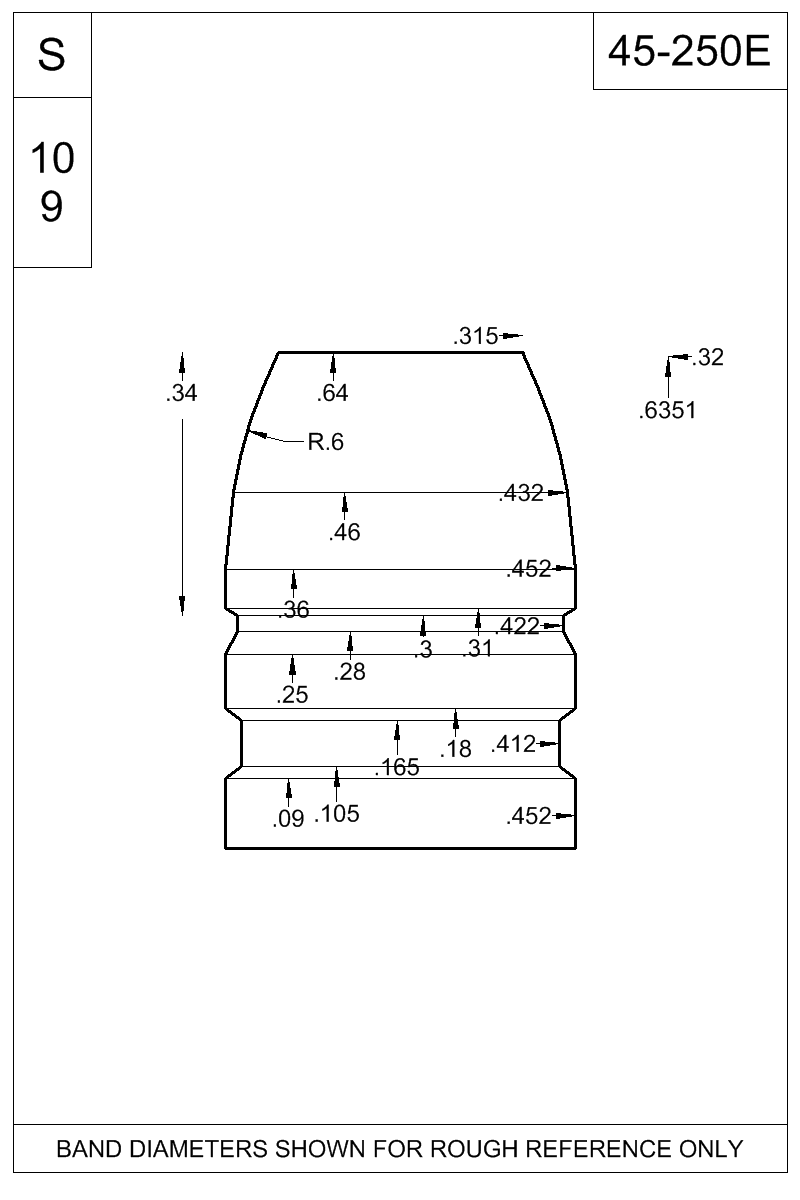 Dimensioned view of bullet 45-250E