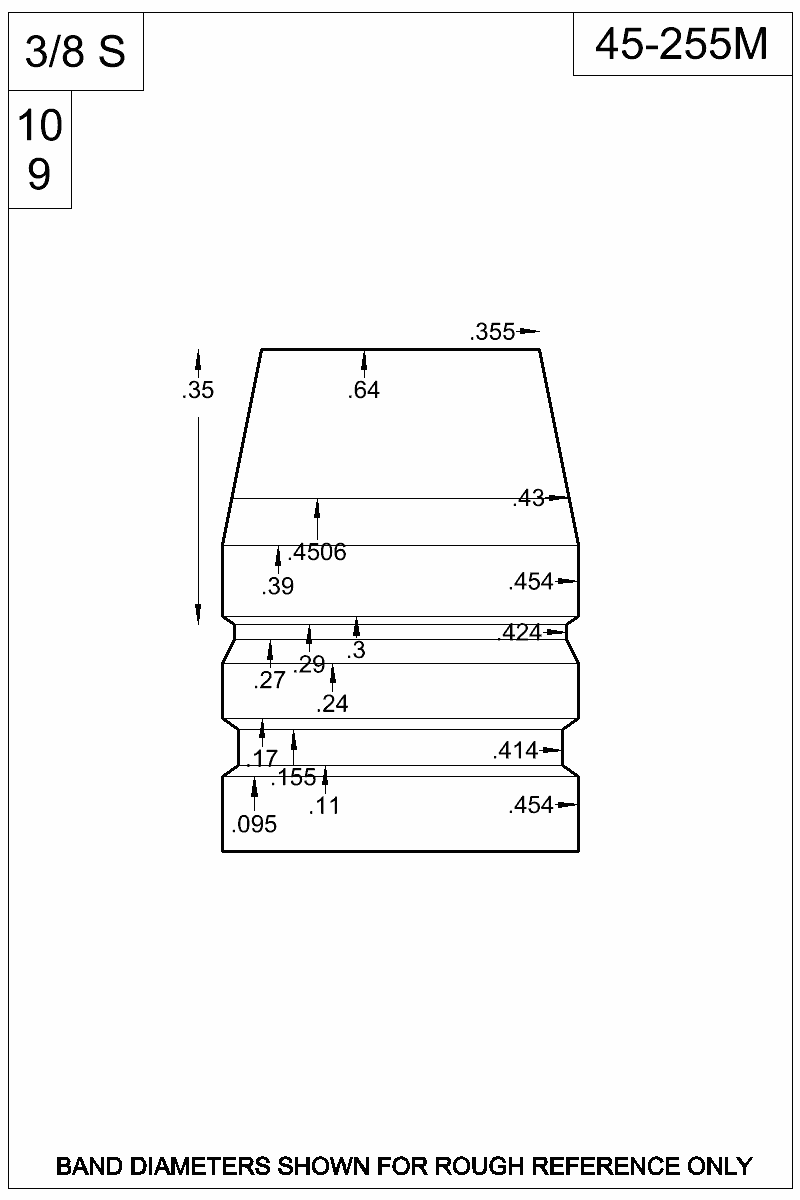 Dimensioned view of bullet 45-255M