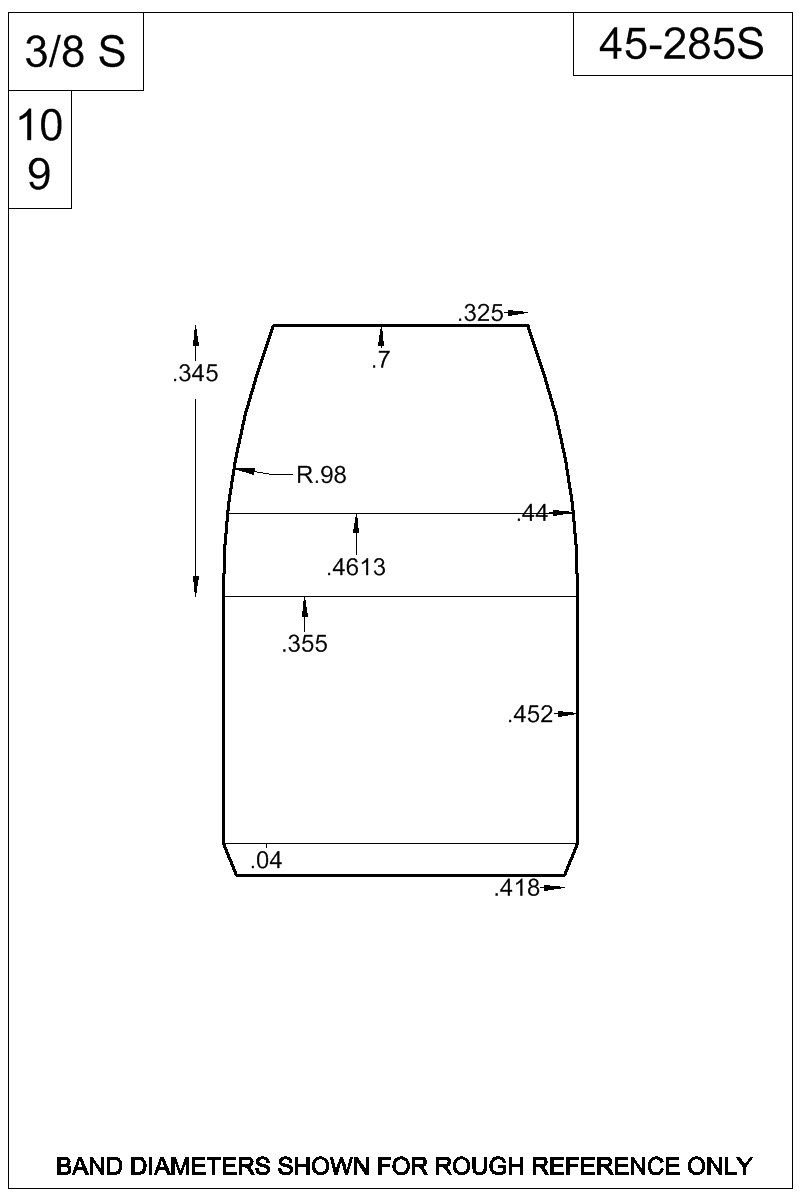 Dimensioned view of bullet 45-285S