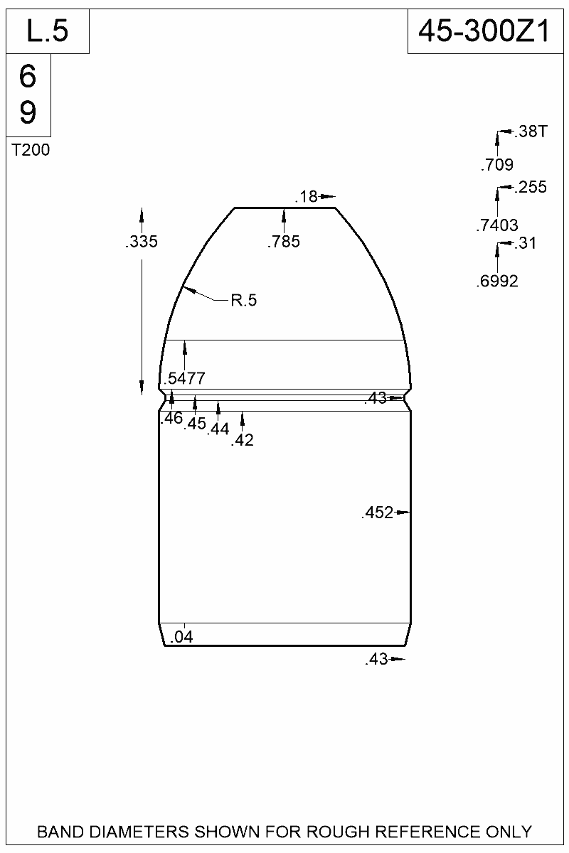 Dimensioned view of bullet 45-300Z1