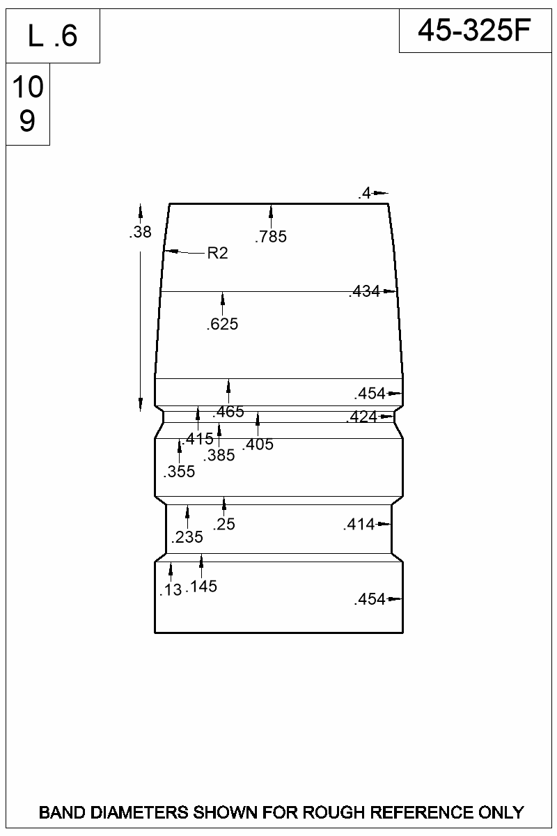 Dimensioned view of bullet 45-325F