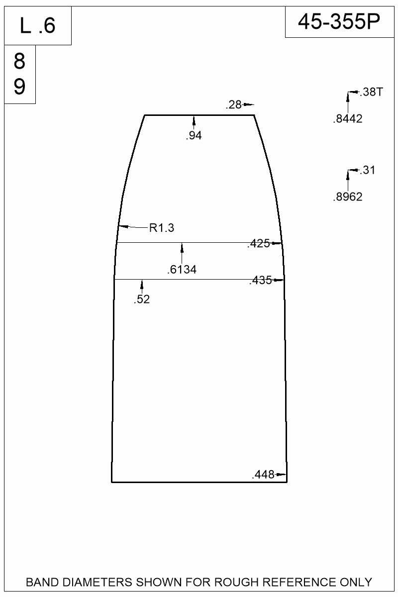 Dimensioned view of bullet 45-355P