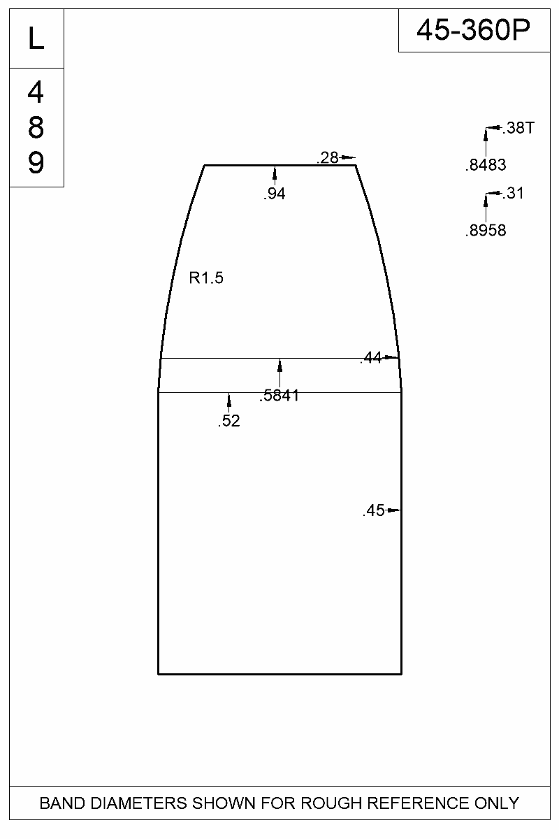 Dimensioned view of bullet 45-360P
