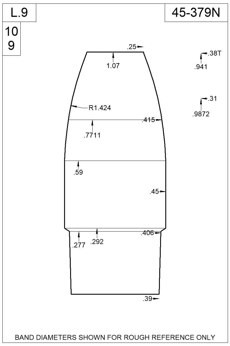 Dimensioned view of bullet 45-379N